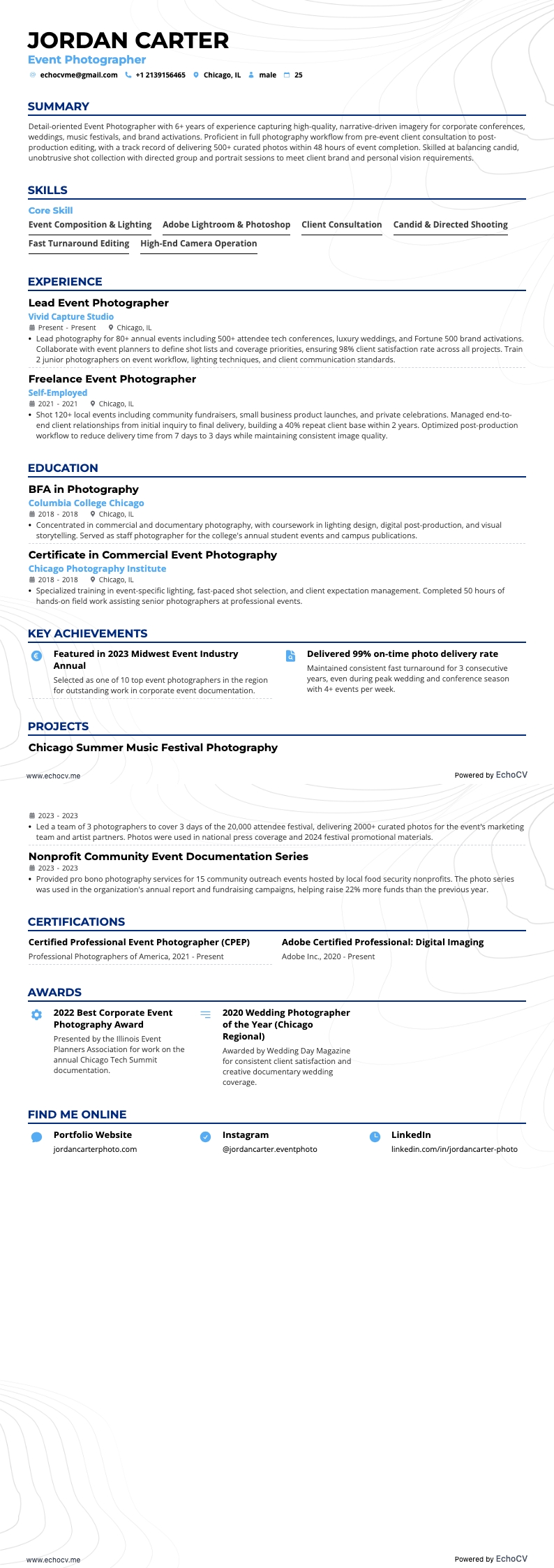Event Photographer example resume