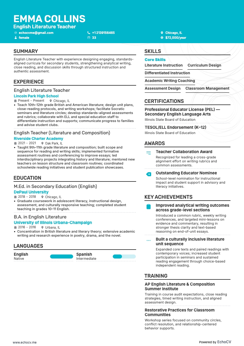 Docent Engels resume example