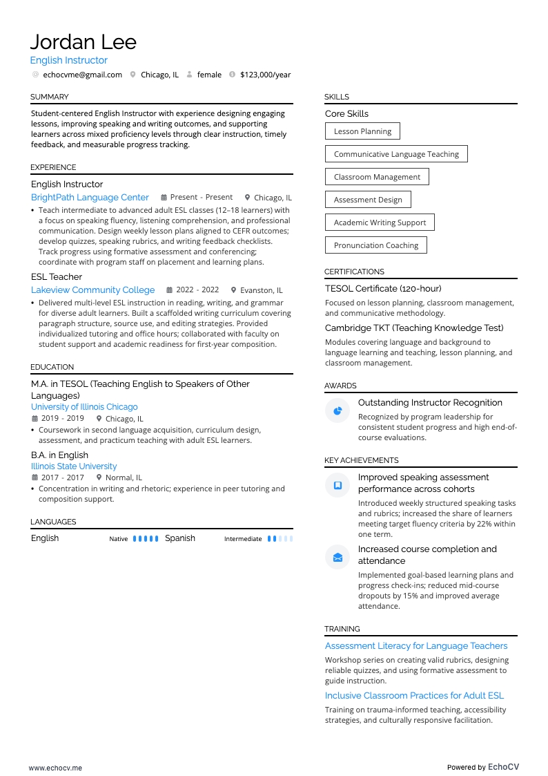 Docent Engels example resume