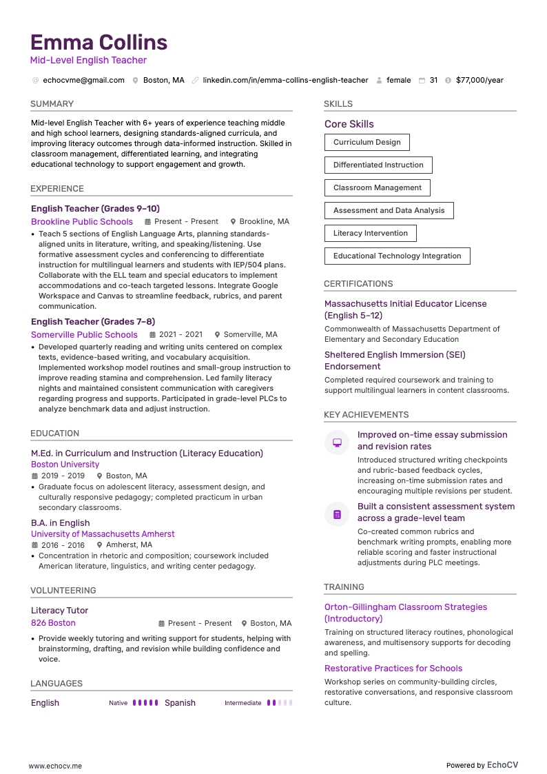 Engels docent met ervaring example resume