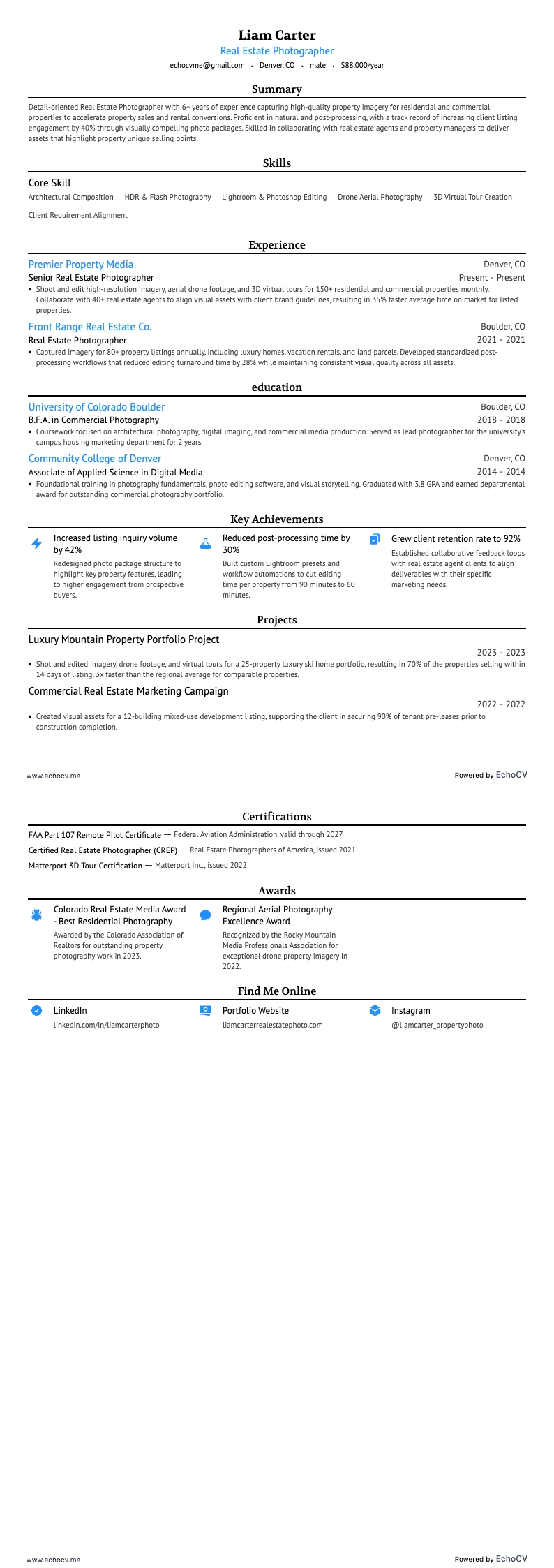 Real Estate Photographer example resume
