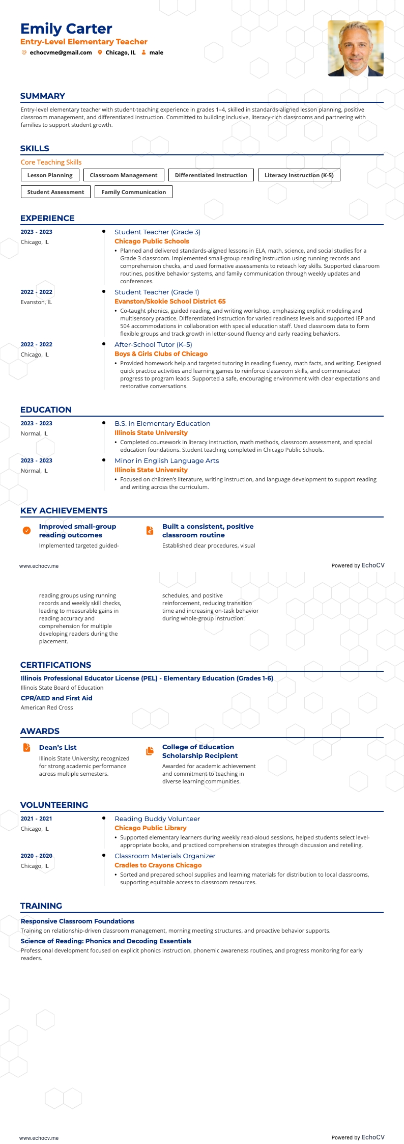 Professeur des écoles débutant example resume