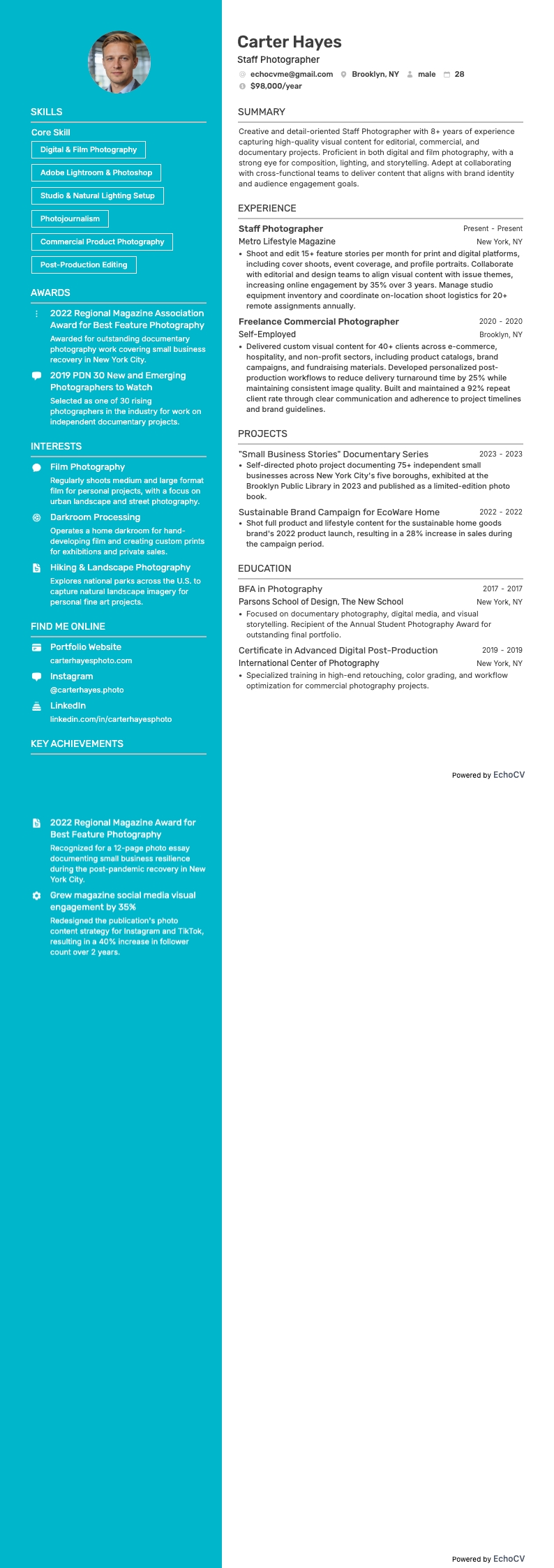 Staff Photographer example resume