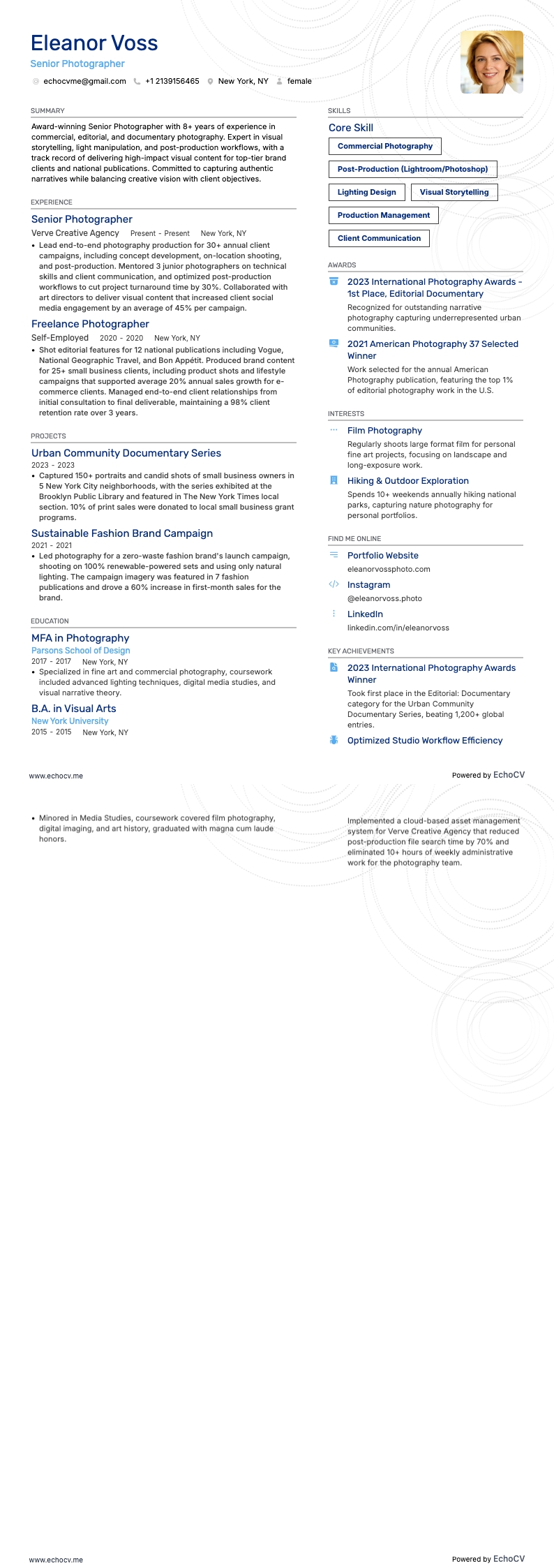 Senior Photographer example resume