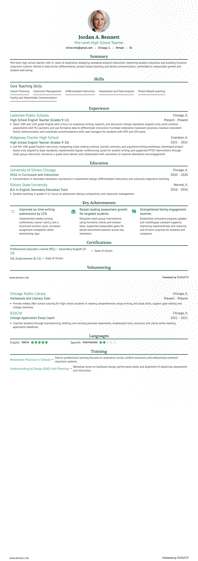 Mid-Level High School Teacher full preview