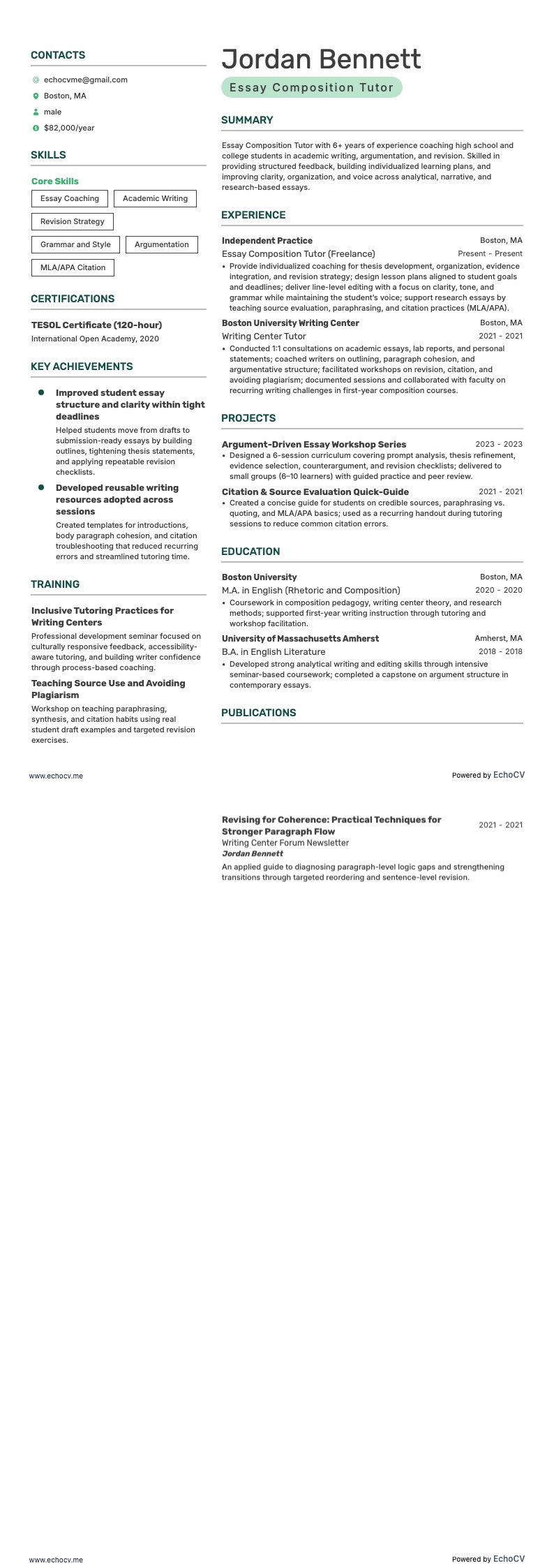 Tutor di composizione di saggi example resume