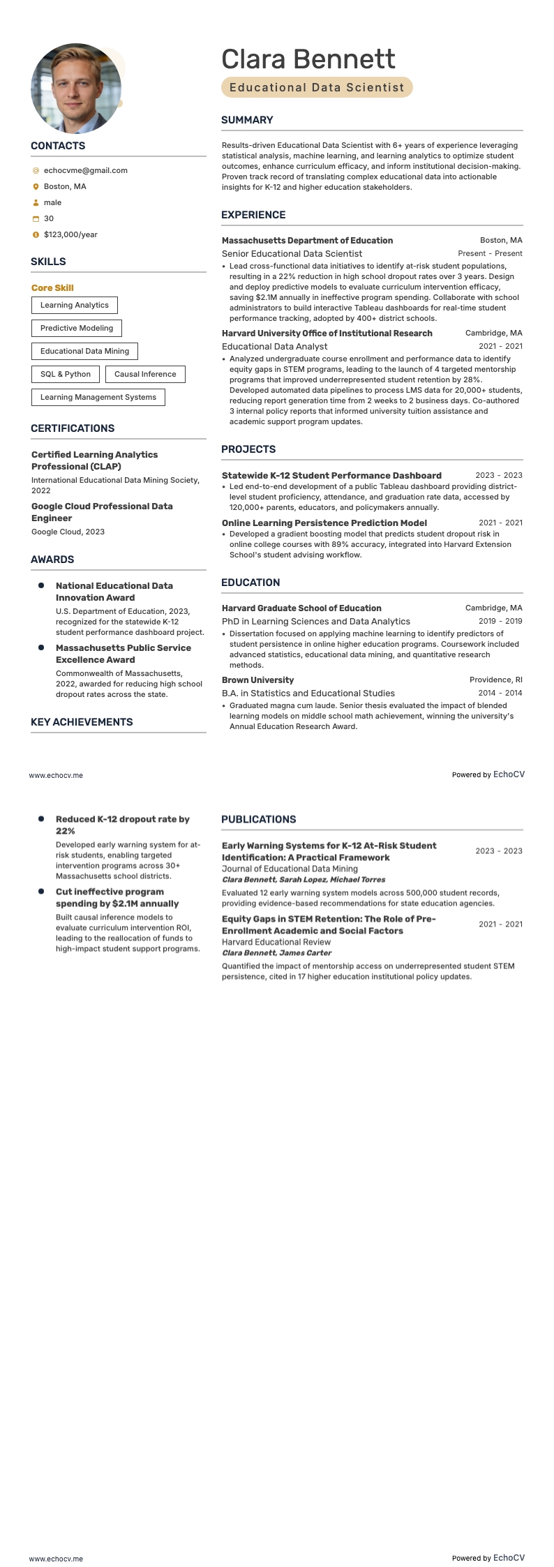 Educational Data Scientist example resume