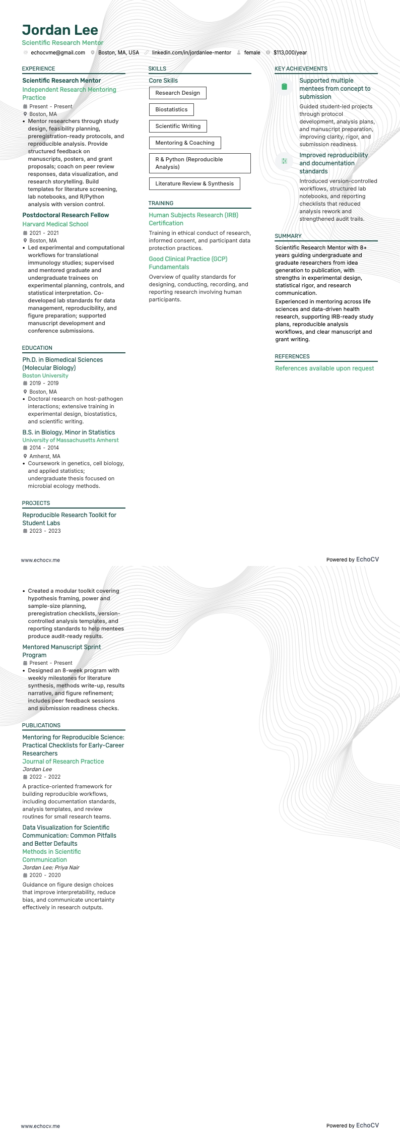 Mentor wetenschappelijk onderzoek example resume