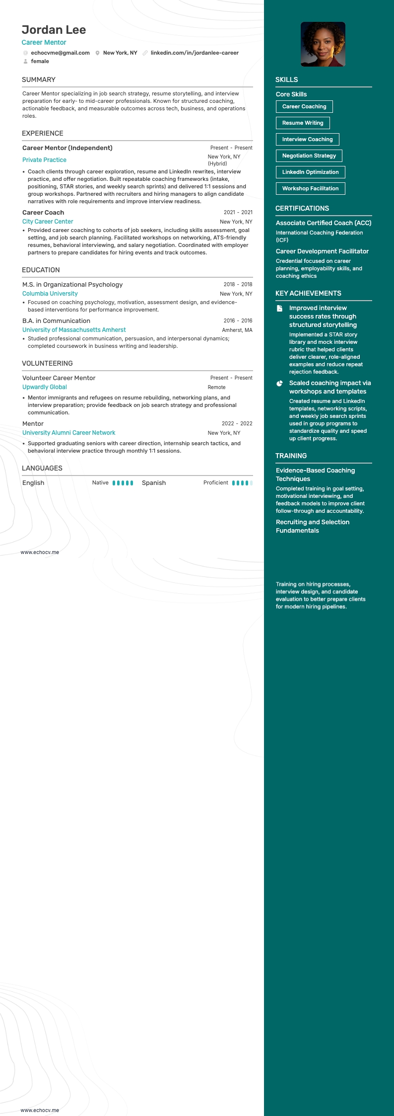 Loopbaanmentor example resume