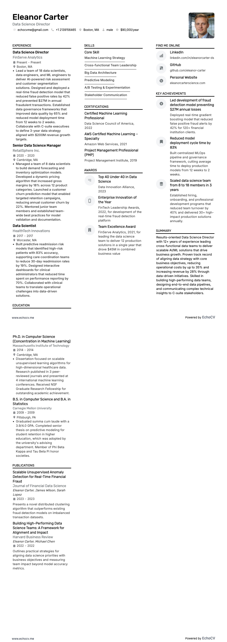 Data Science Director example resume