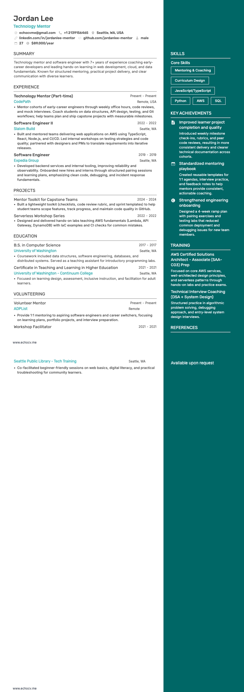 Technologiementor example resume