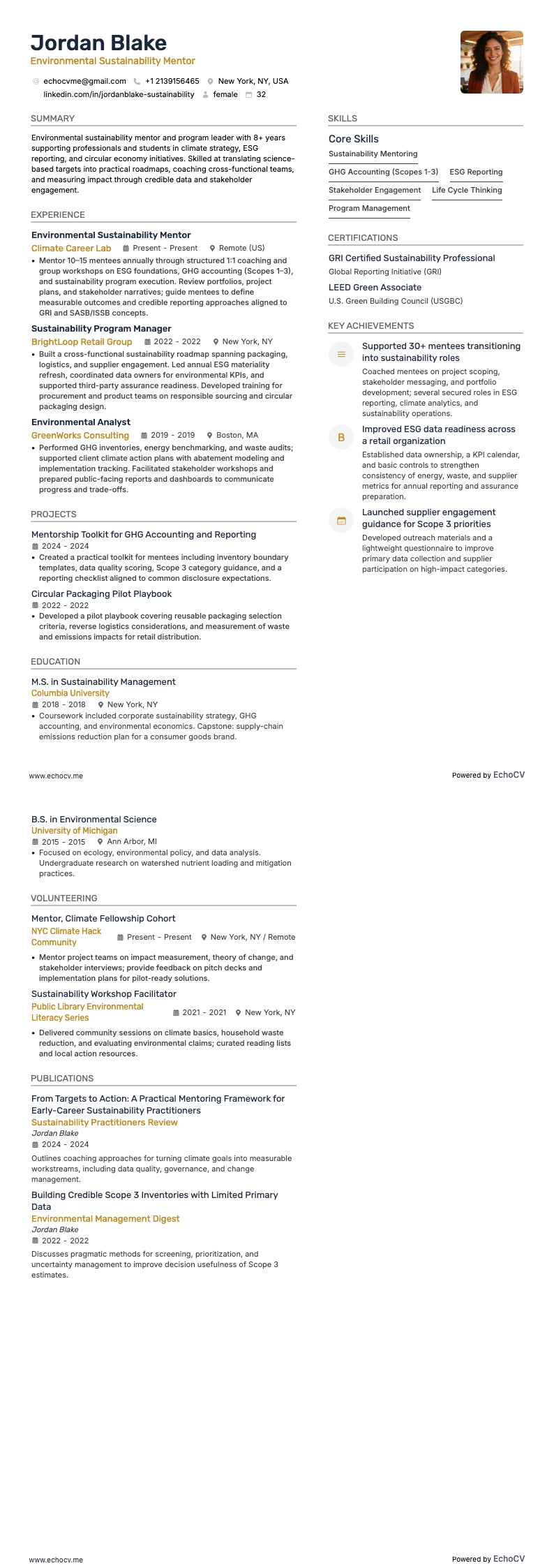 Mentor milieuduurzaamheid example resume