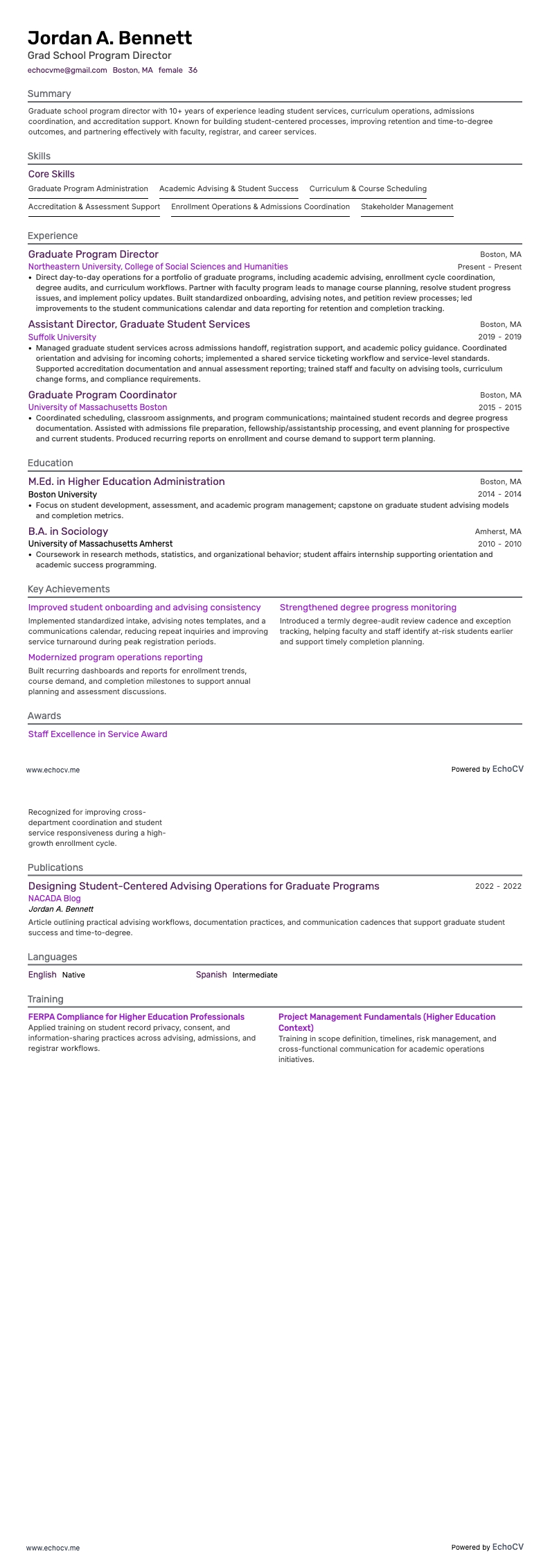 Grad School Program Director example resume