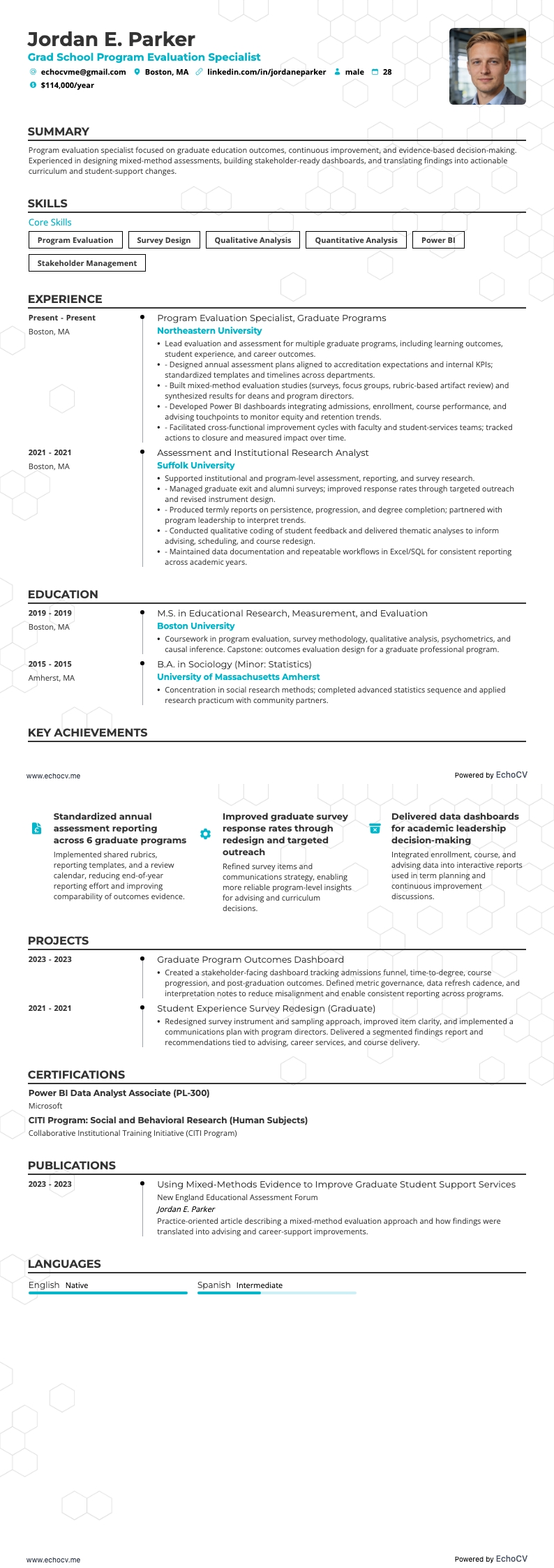 Grad School Program Evaluation Specialist example resume