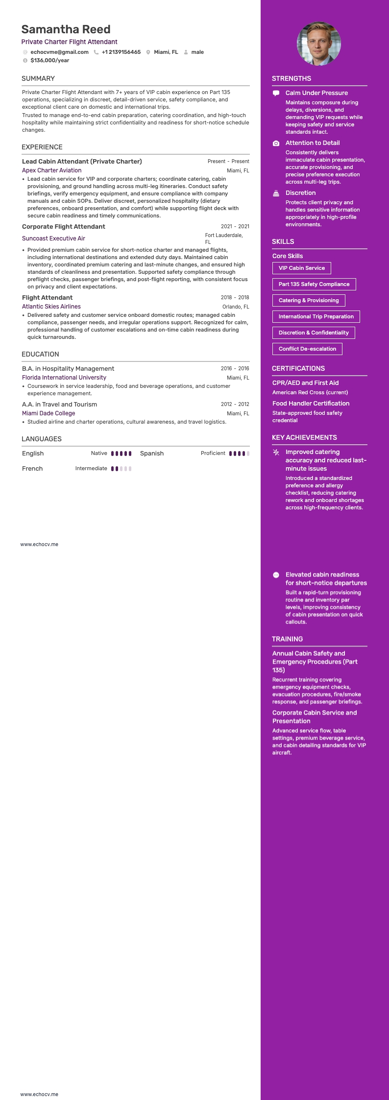 客室乗務員 resume example