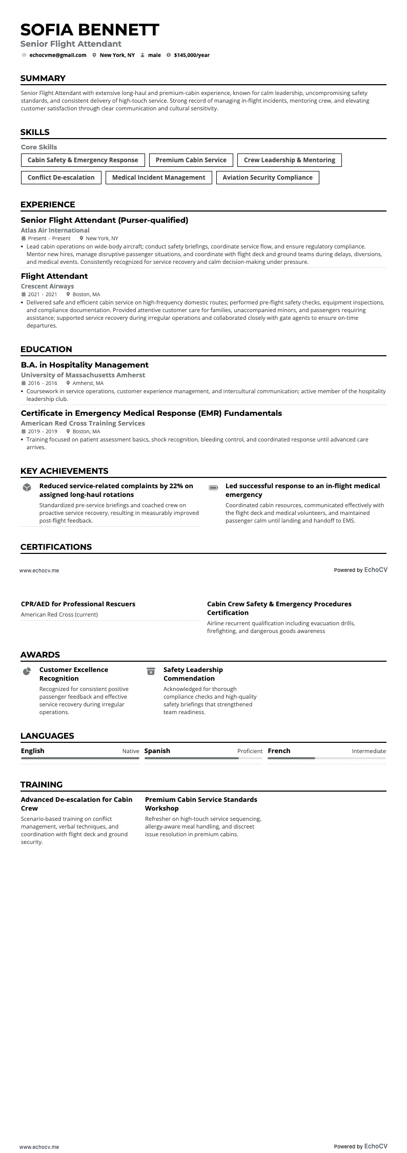 Cabinepersoneel resume example