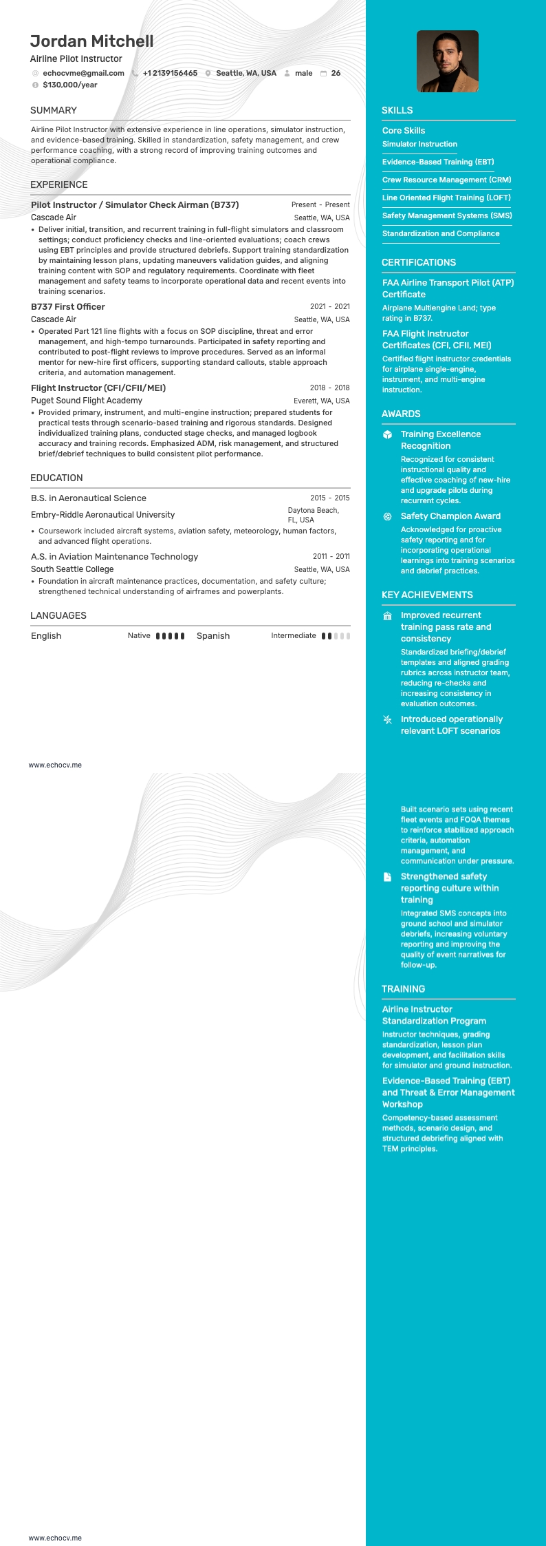 Piloto resume example