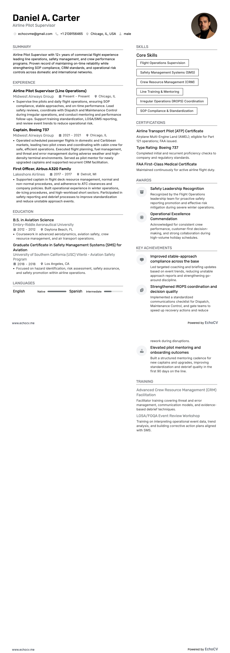 Pilot resume example