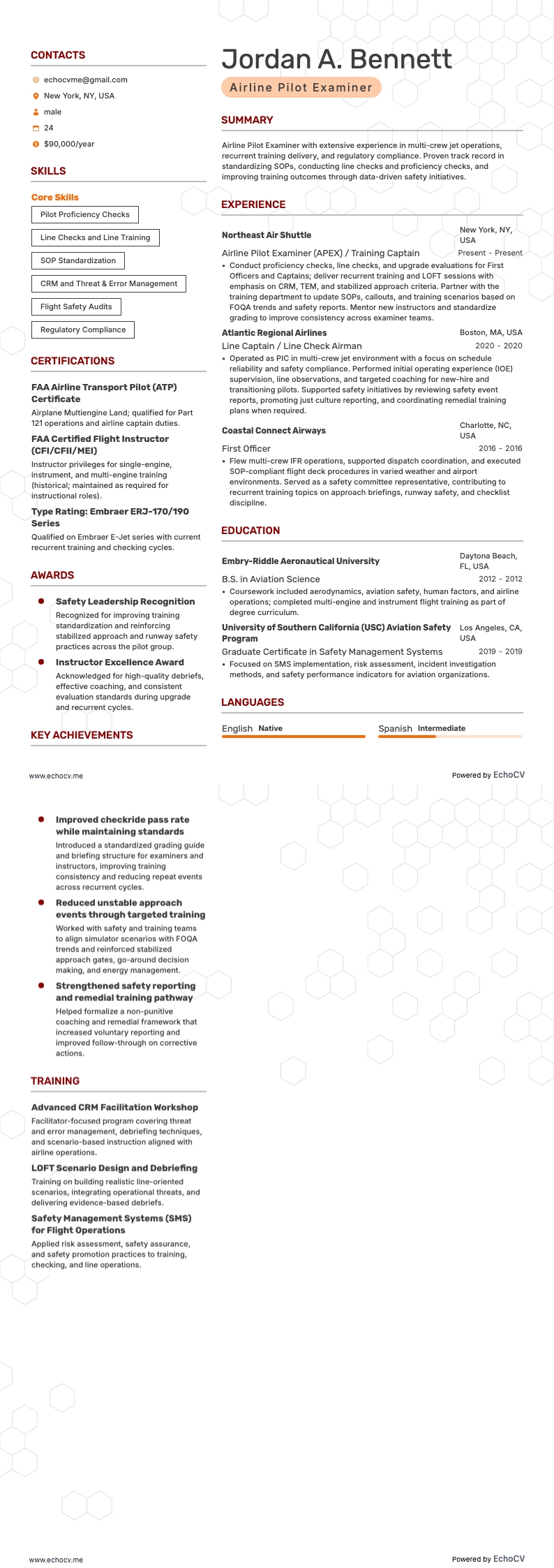 飛行員 resume example