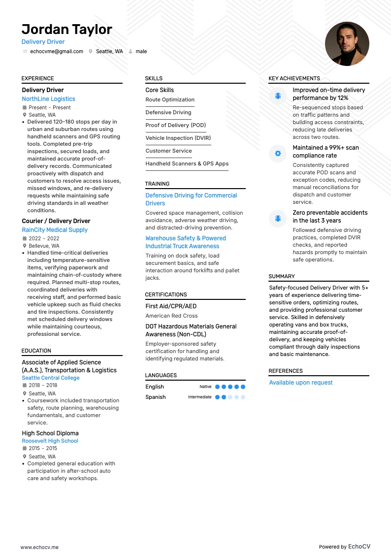 Bezorger example resume