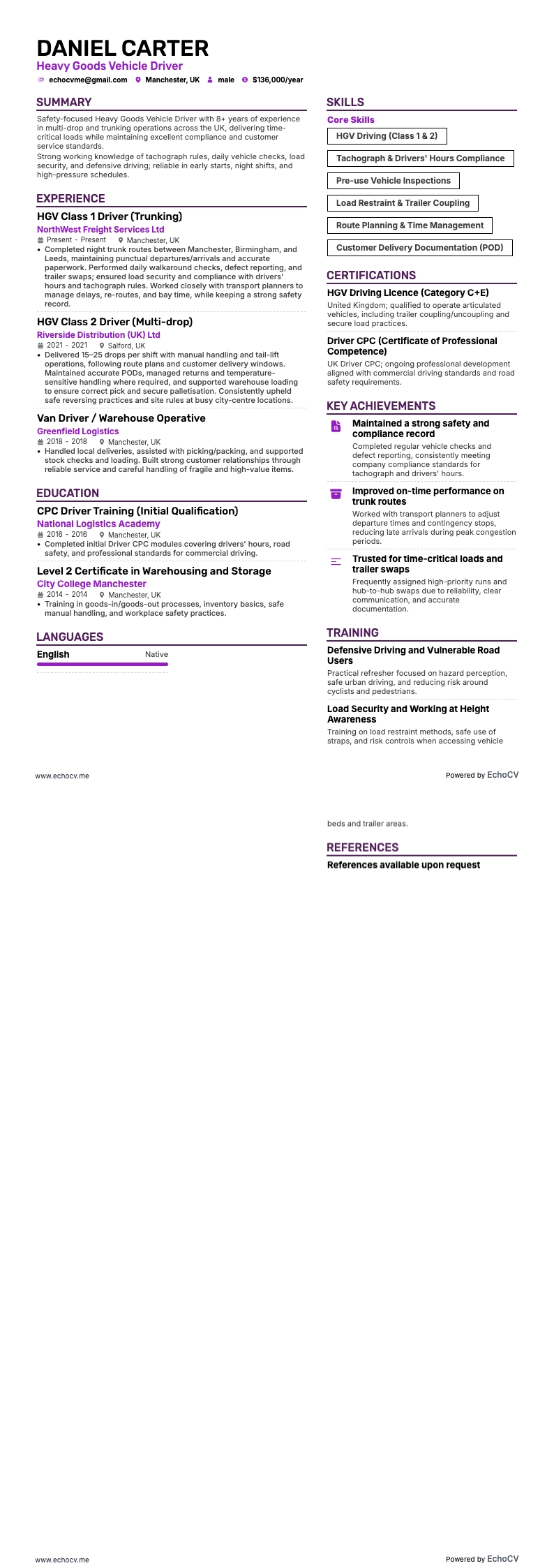 駕駛 resume example