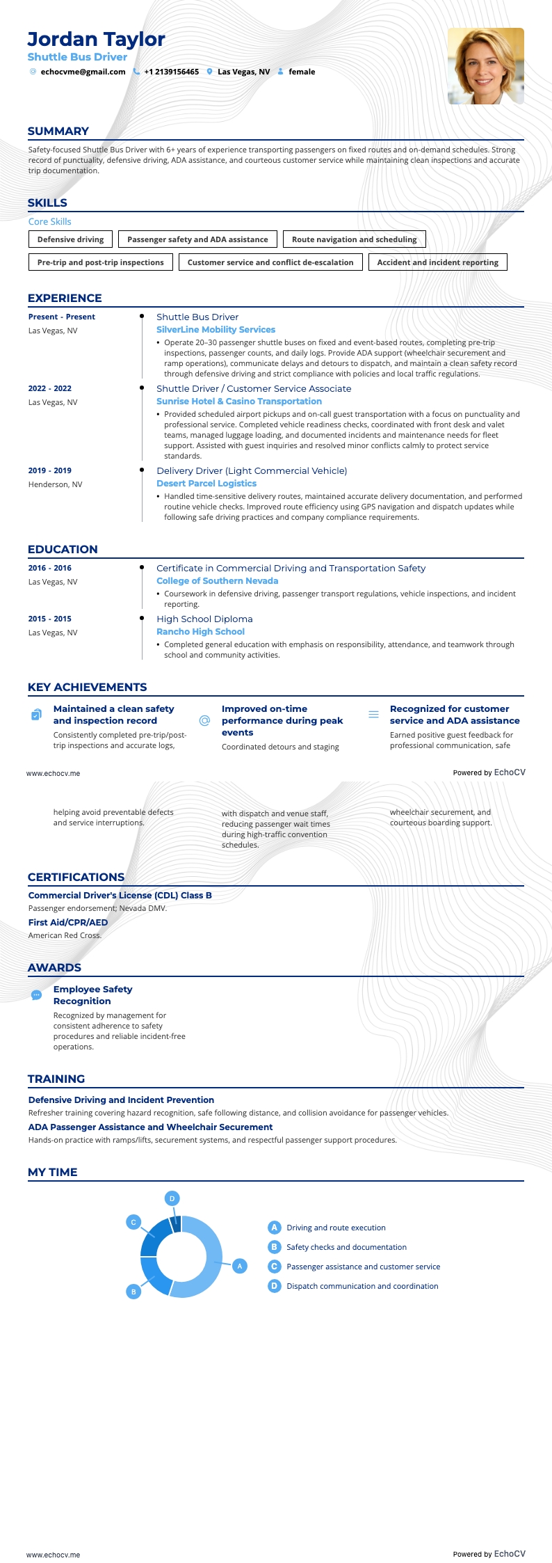Shuttlebuschauffeur example resume