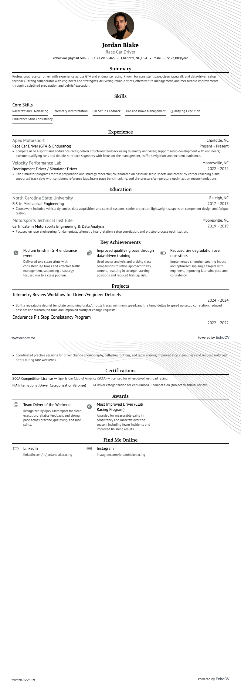 Coureur example resume