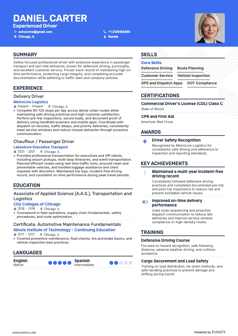 Ervaren chauffeur volledige voorbeeldweergave