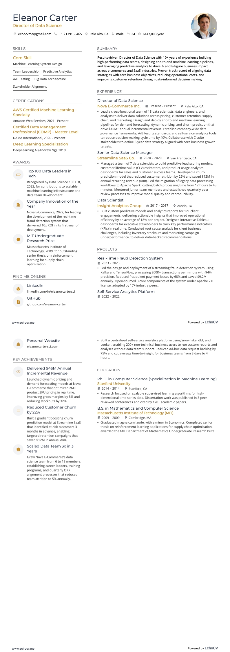 Director of Data Science example resume