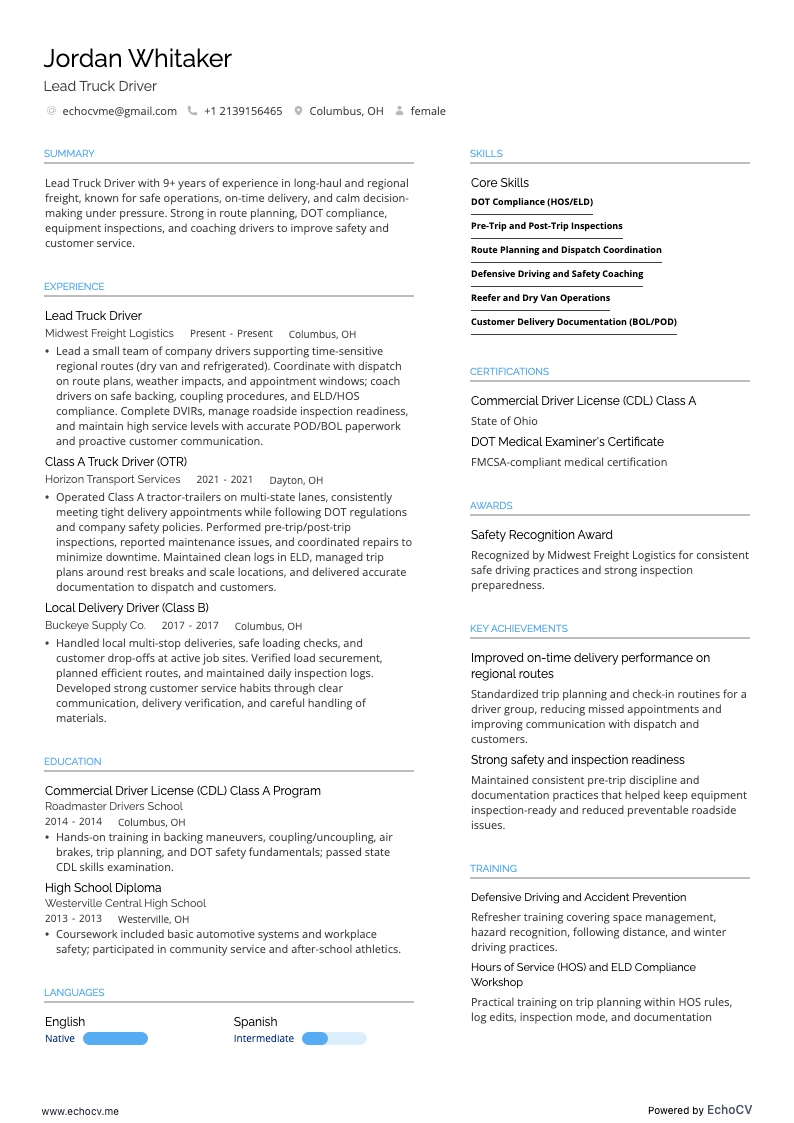 Lead Truck Driver full preview