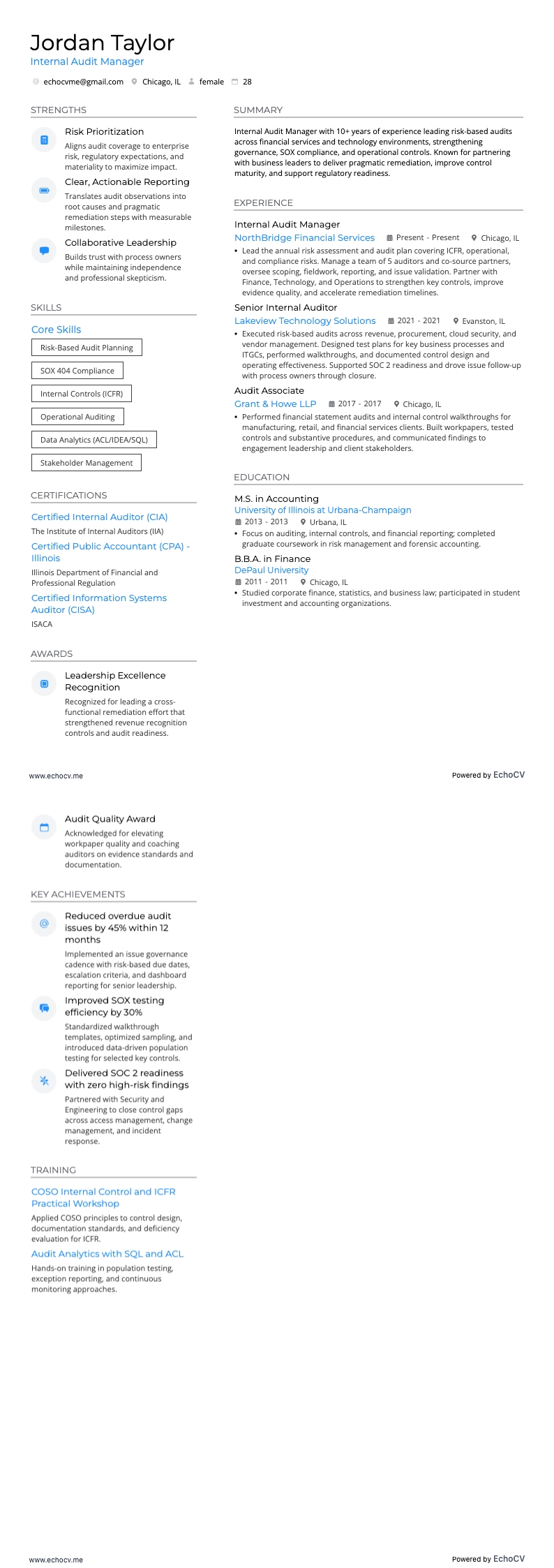 Leiter Interne Revision resume example