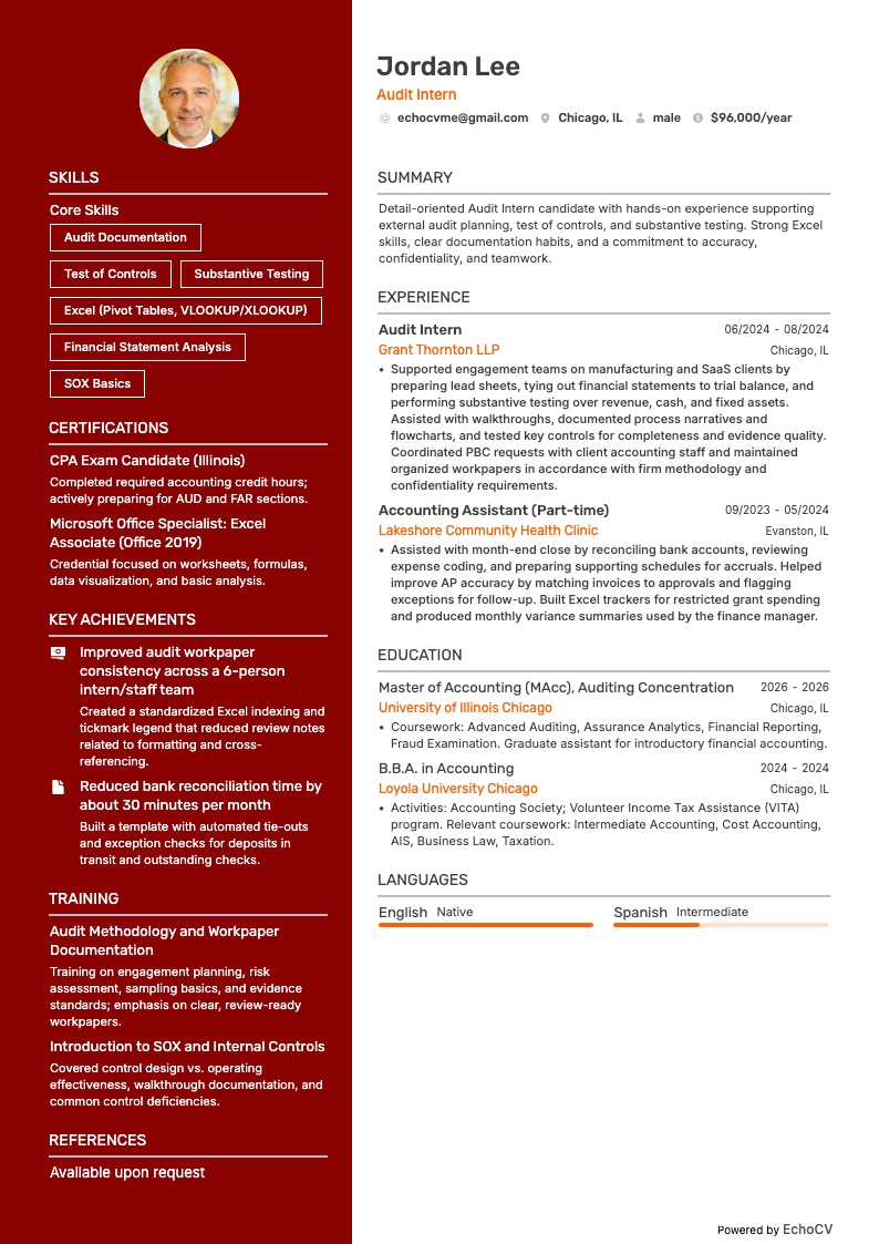 Practicante de auditoría example resume