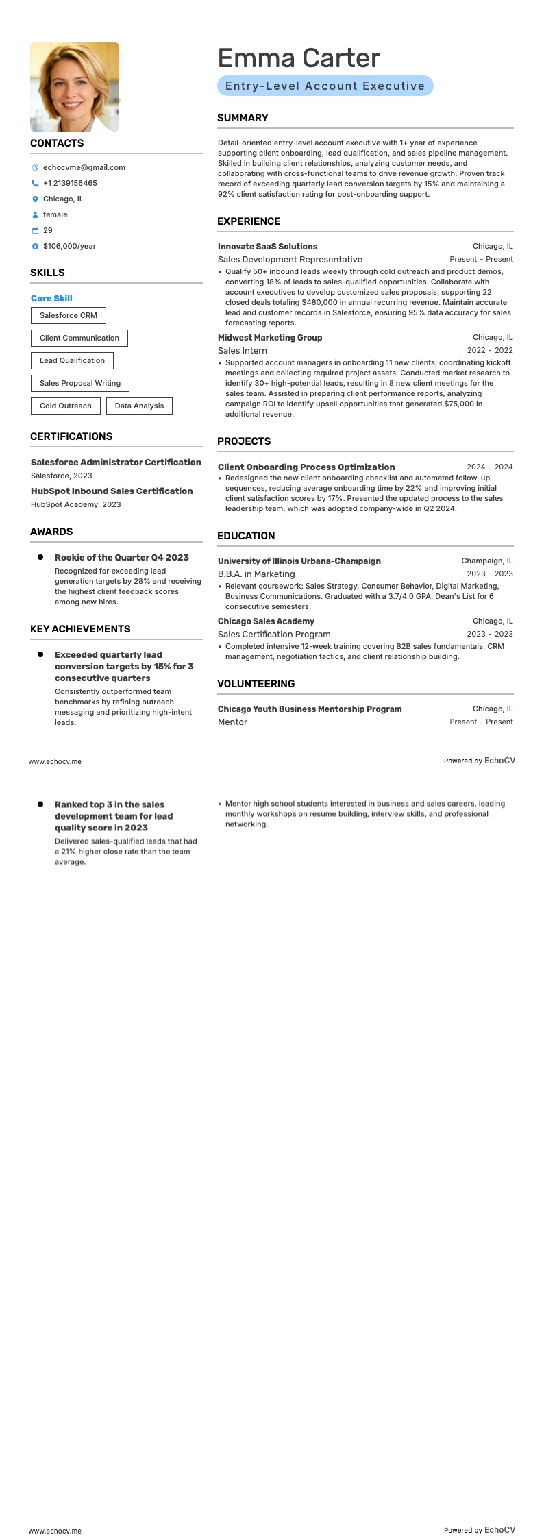 Account Executive (Einstiegsposition) example resume
