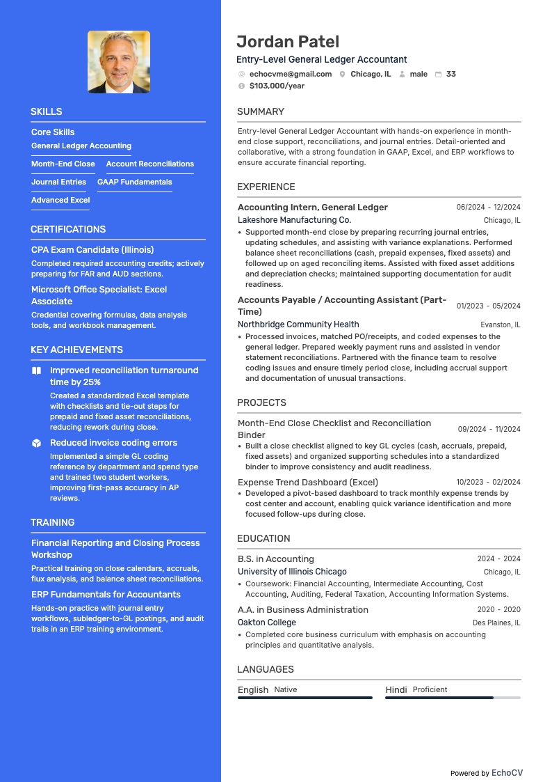 Kế toán sổ cái resume example