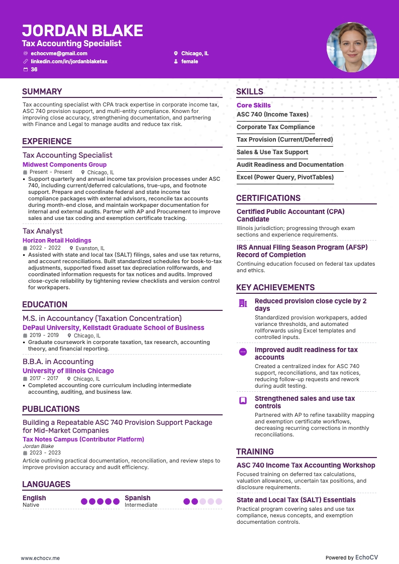 CPA resume example