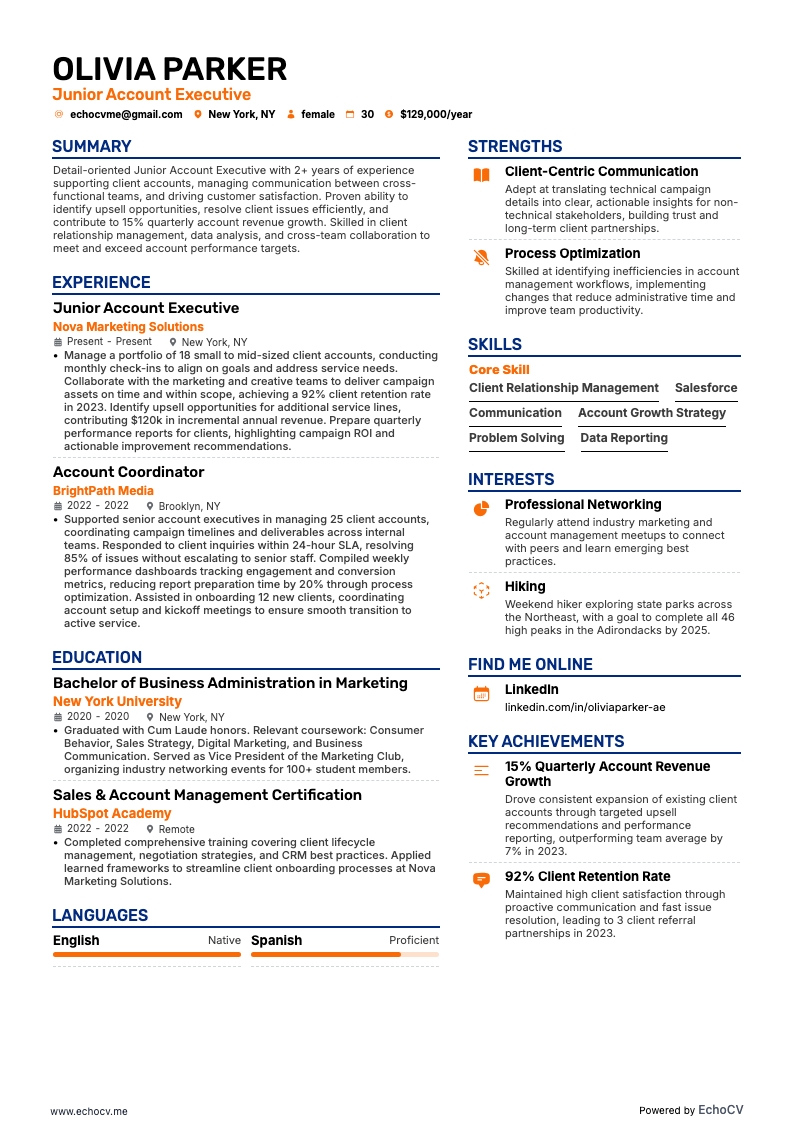 Junior-Kundenbetreuer example resume