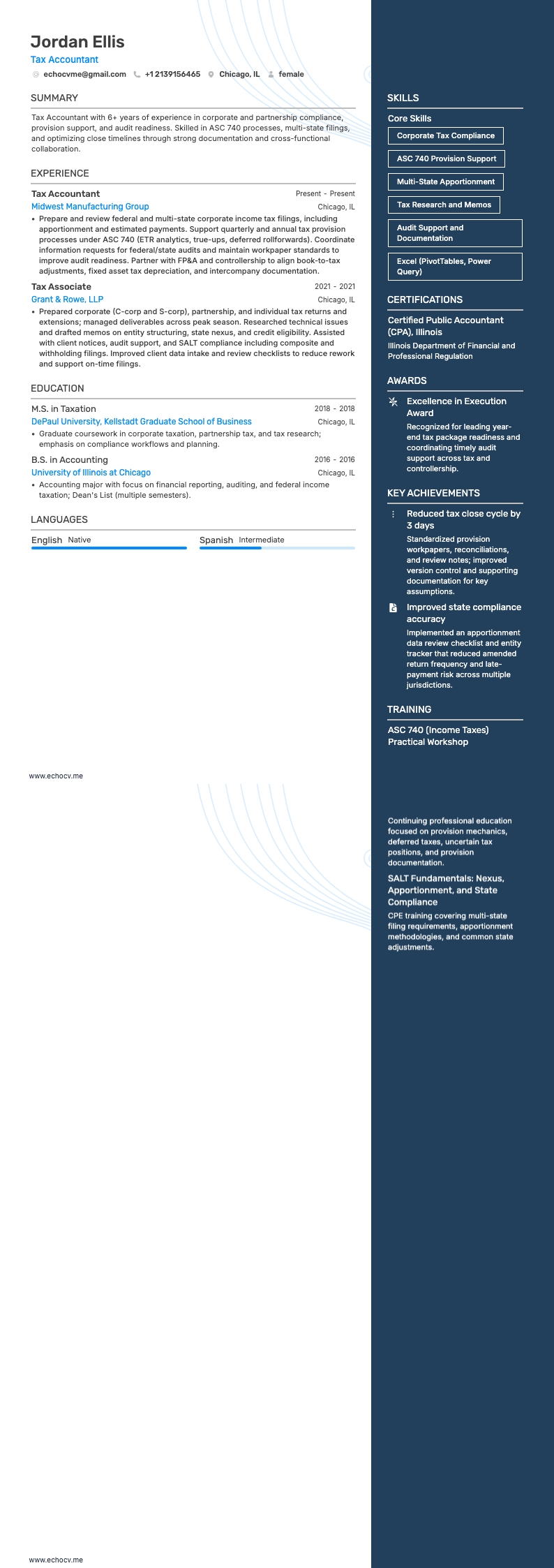 세무 회계사 example resume