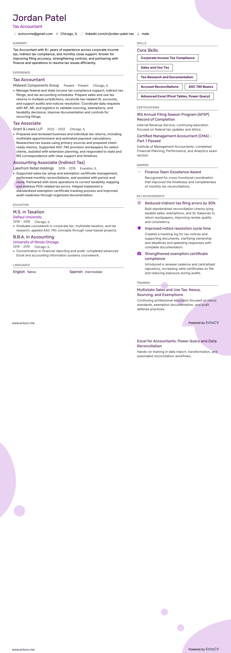 세무 회계사 example resume