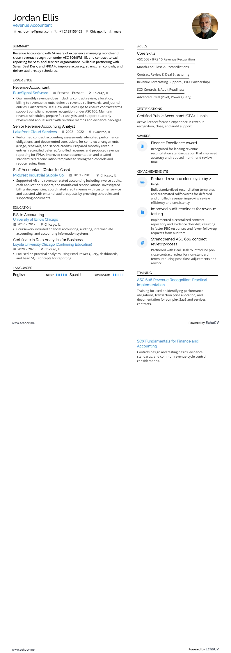 売上会計担当者 example resume