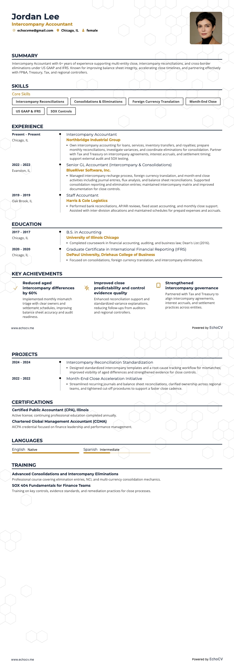 财务会计 resume example