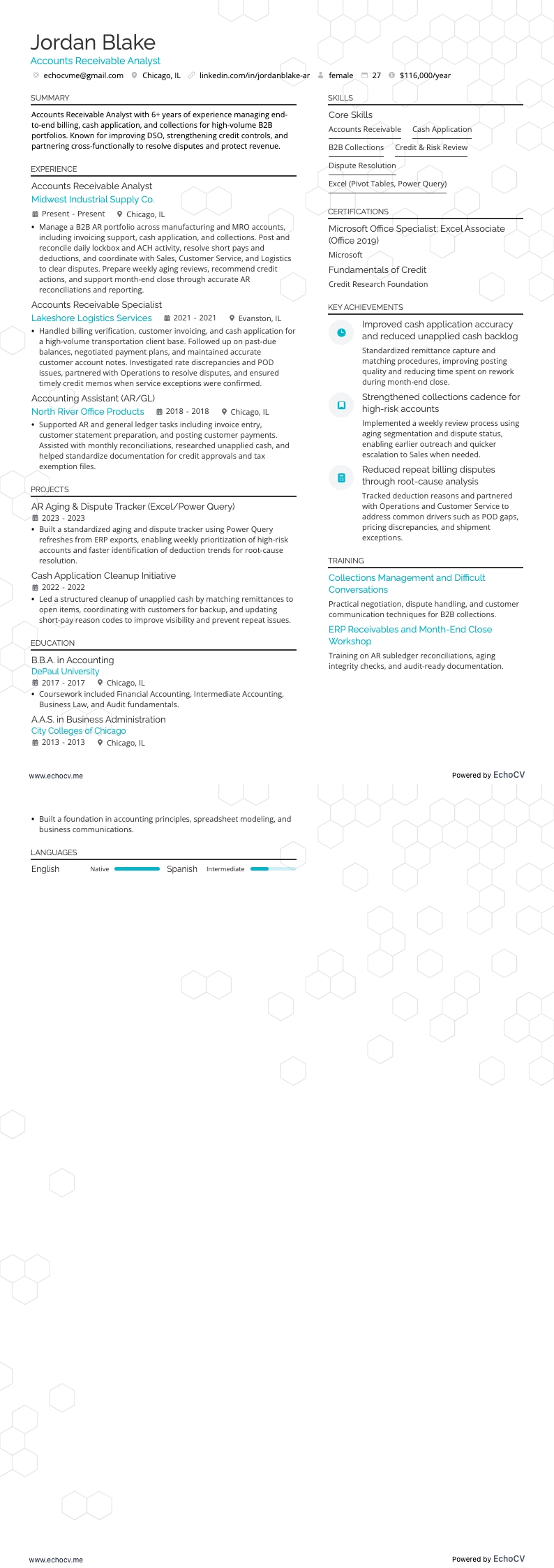 Accounts Receivable Analyst example resume