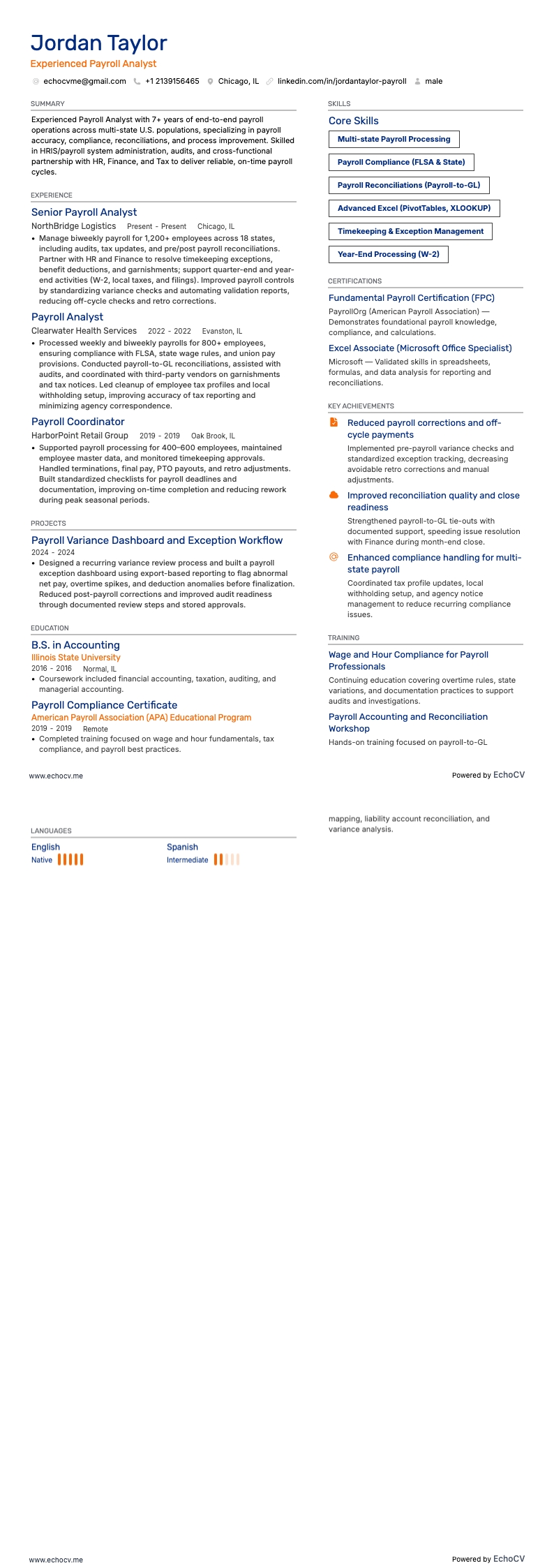 Experienced Payroll Analyst full preview