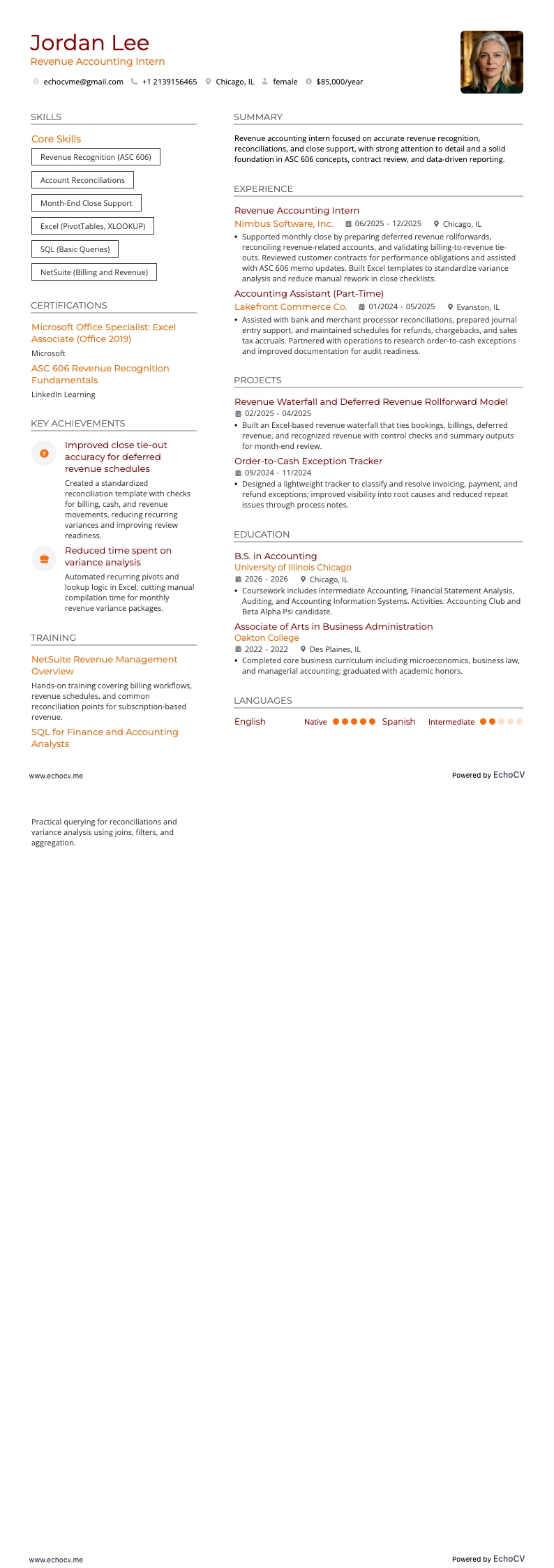 Stagiair omzetboekhouding example resume