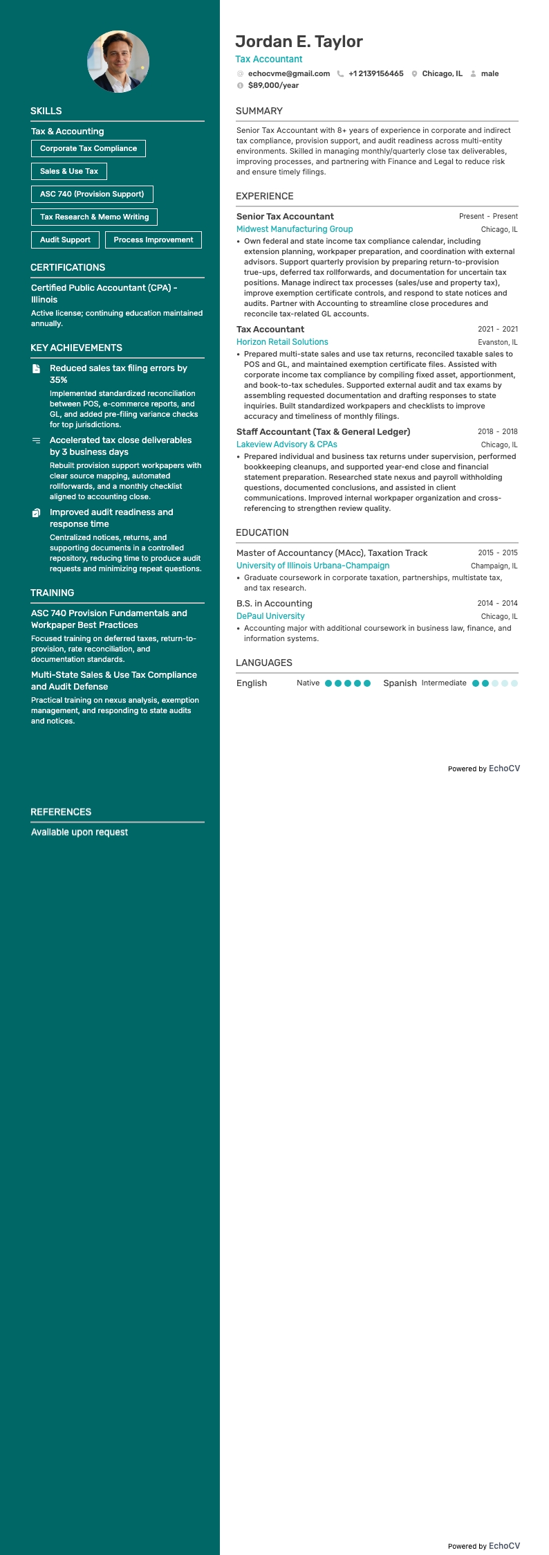 Skatteredovisare example resume