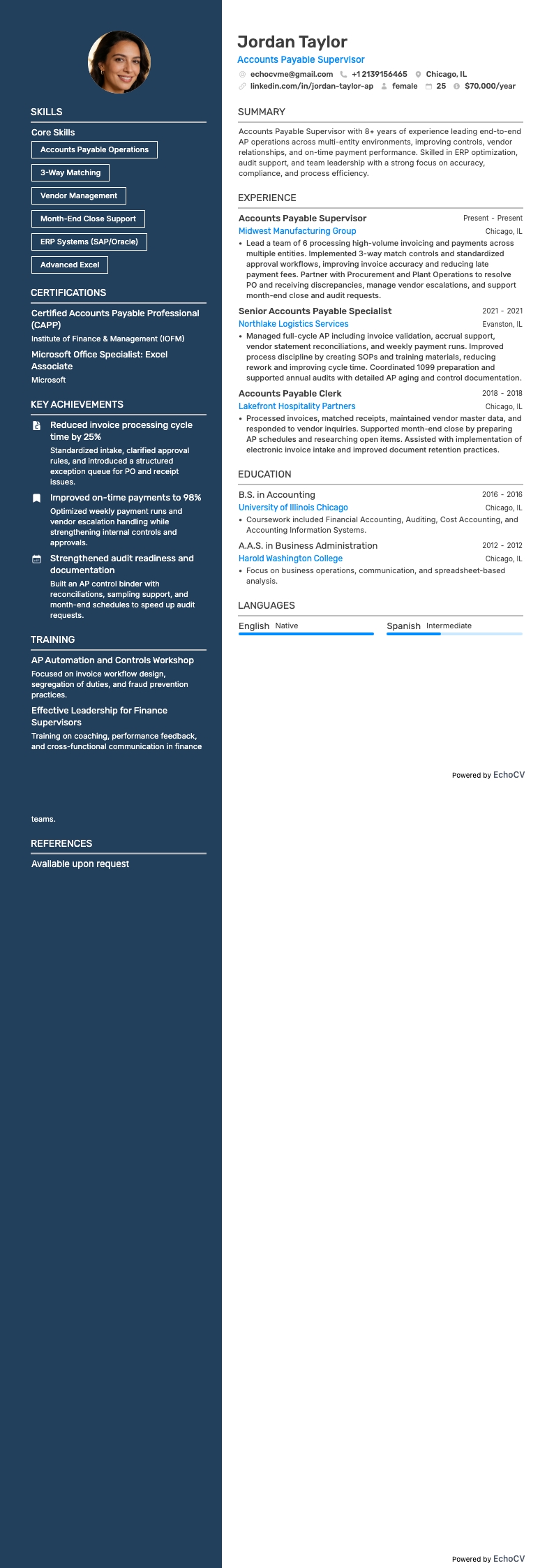 Responsabile contabilità fornitori resume example