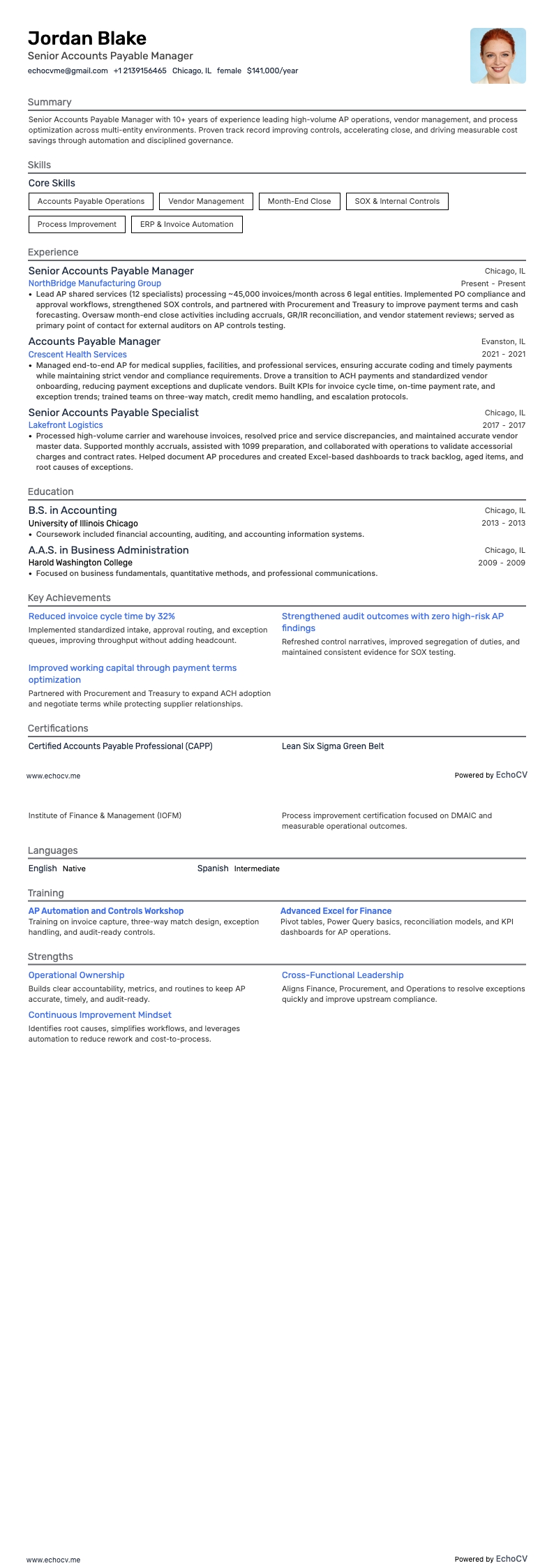 Responsable des comptes fournisseurs resume example