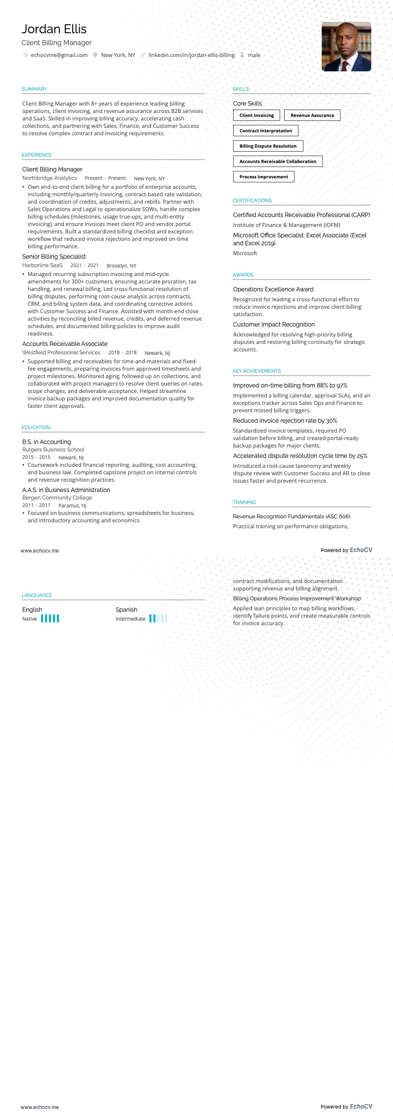 Manager klantfacturatie example resume