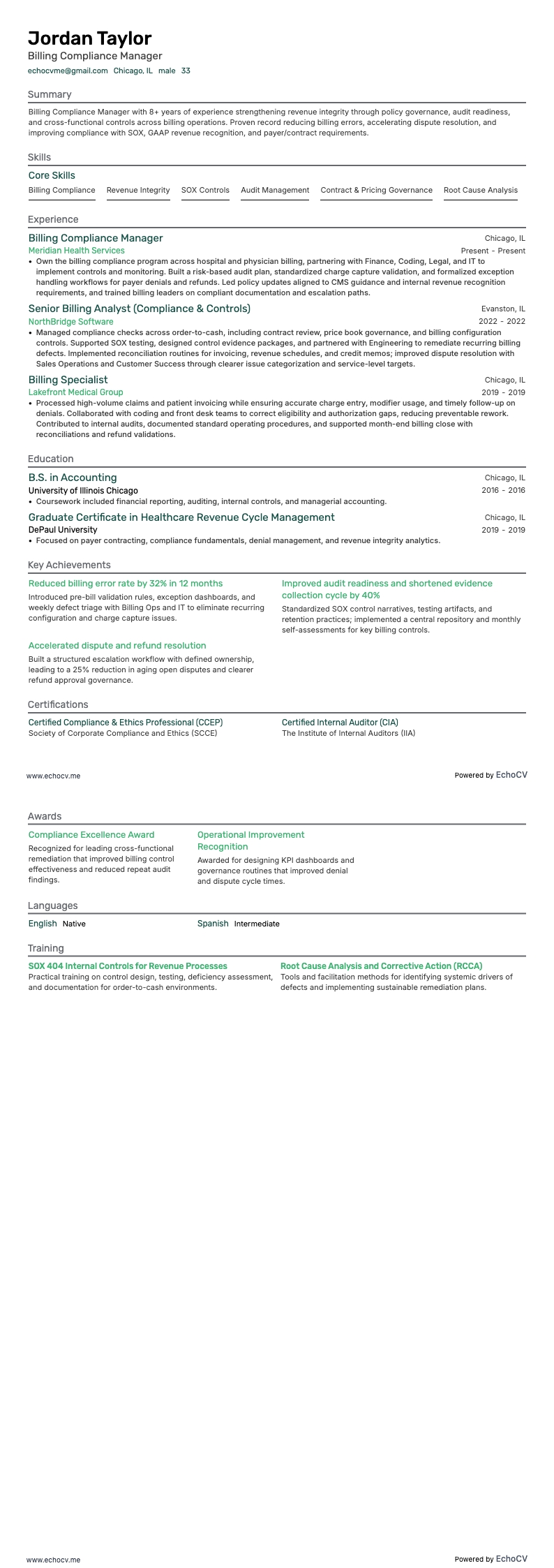 Manager factureringscompliance example resume