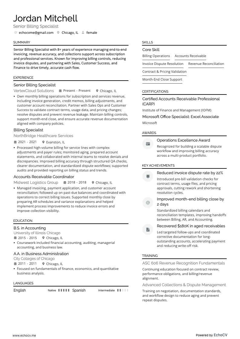 Manager facturatie resume example
