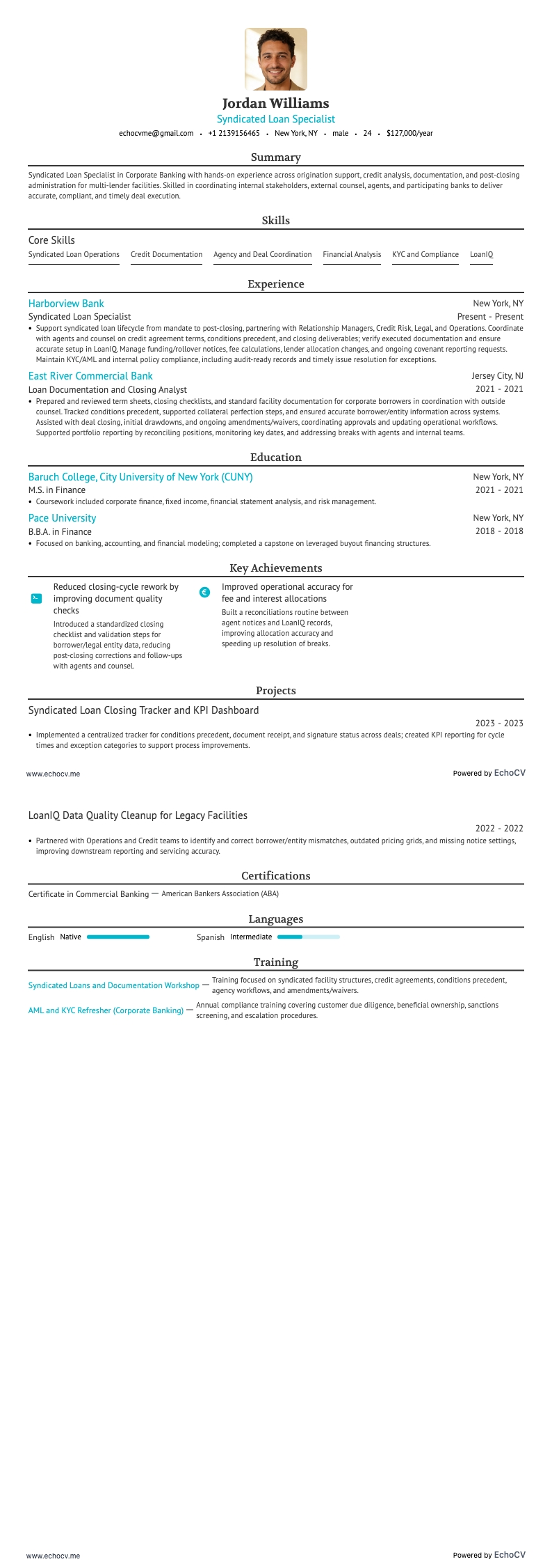 Banca corporativa resume example
